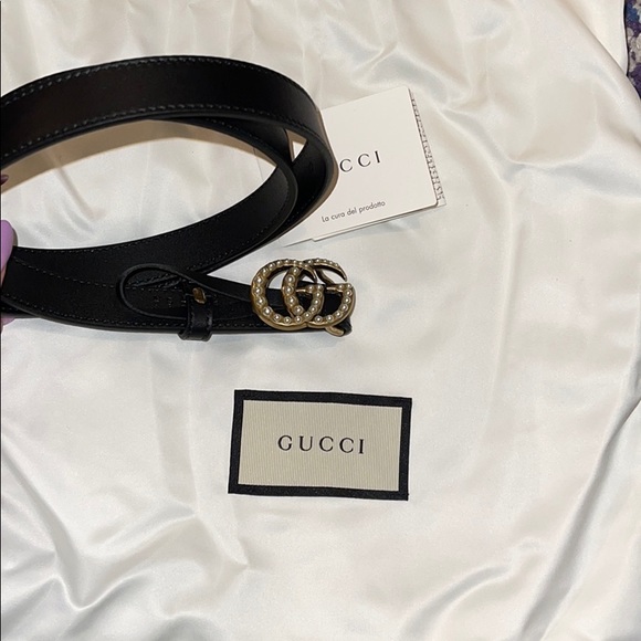 Gucci Leather belt with pearl Double G buckle - Picture 6 of 8